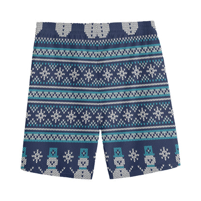 Christmas Snowman Knitted Pattern Print Men's Sports Shorts