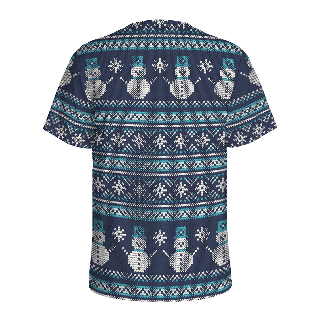 Christmas Snowman Knitted Pattern Print Men's Sports T-Shirt