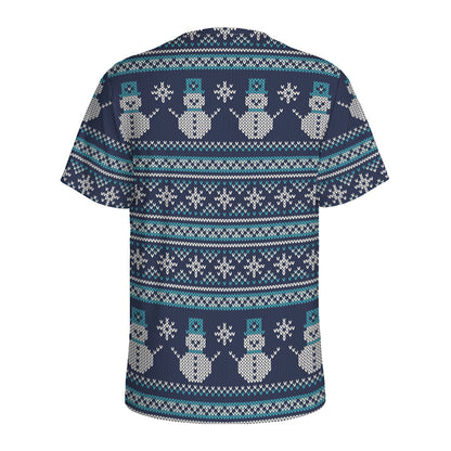 Christmas Snowman Knitted Pattern Print Men's Sports T-Shirt