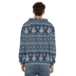 Christmas Snowman Knitted Pattern Print Men's Velvet Pullover Hoodie