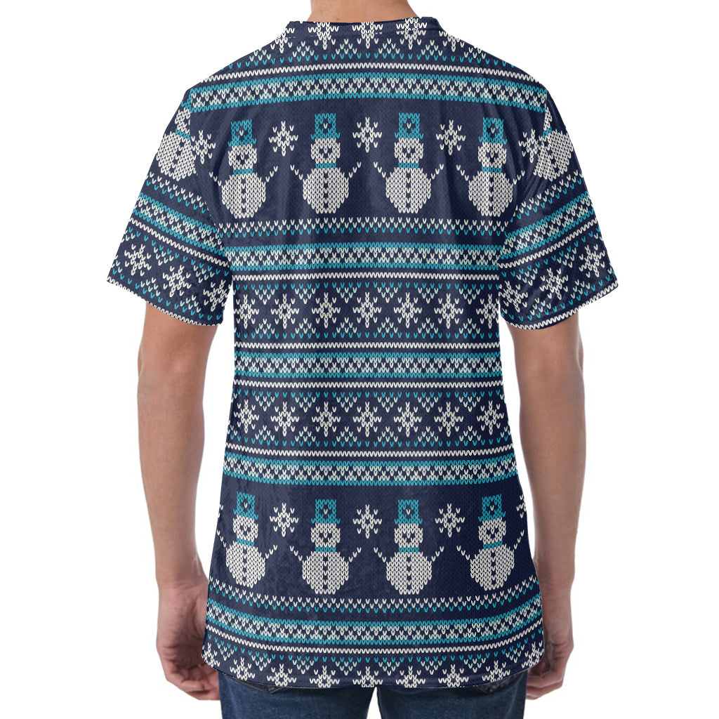 Christmas Snowman Knitted Pattern Print Men's Velvet T-Shirt