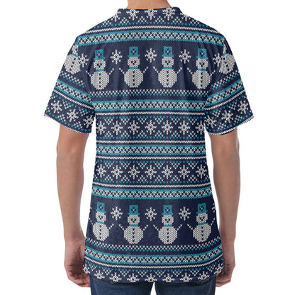 Christmas Snowman Knitted Pattern Print Men's Velvet T-Shirt