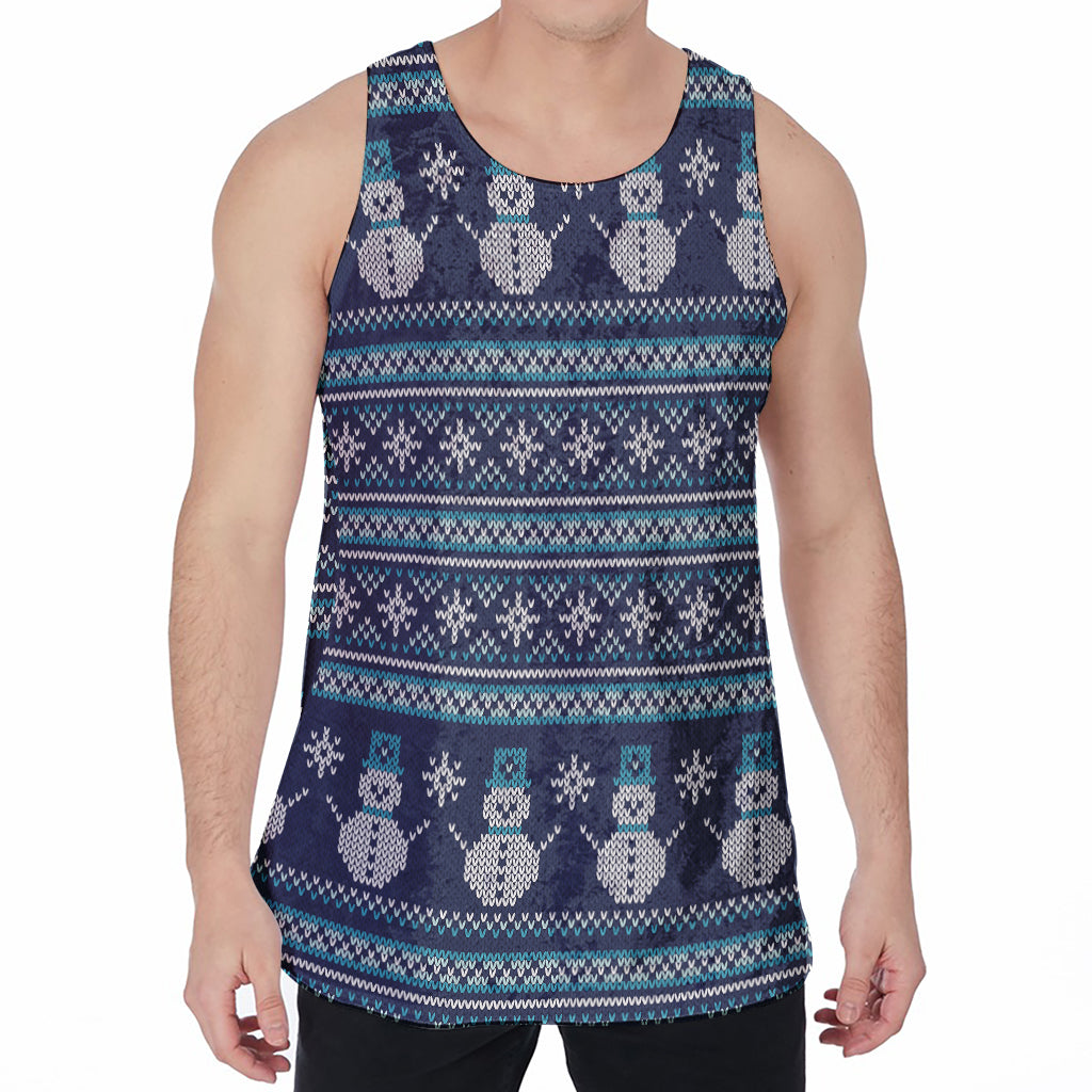 Christmas Snowman Knitted Pattern Print Men's Velvet Tank Top