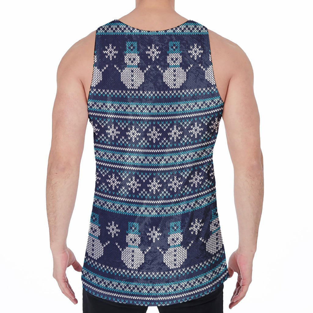 Christmas Snowman Knitted Pattern Print Men's Velvet Tank Top