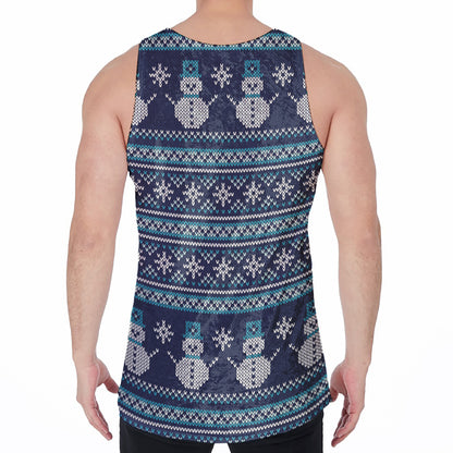 Christmas Snowman Knitted Pattern Print Men's Velvet Tank Top