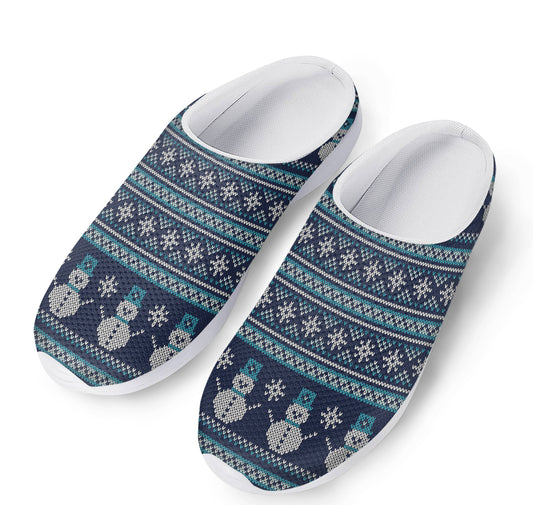 Christmas Snowman Knitted Pattern Print Mesh Casual Shoes
