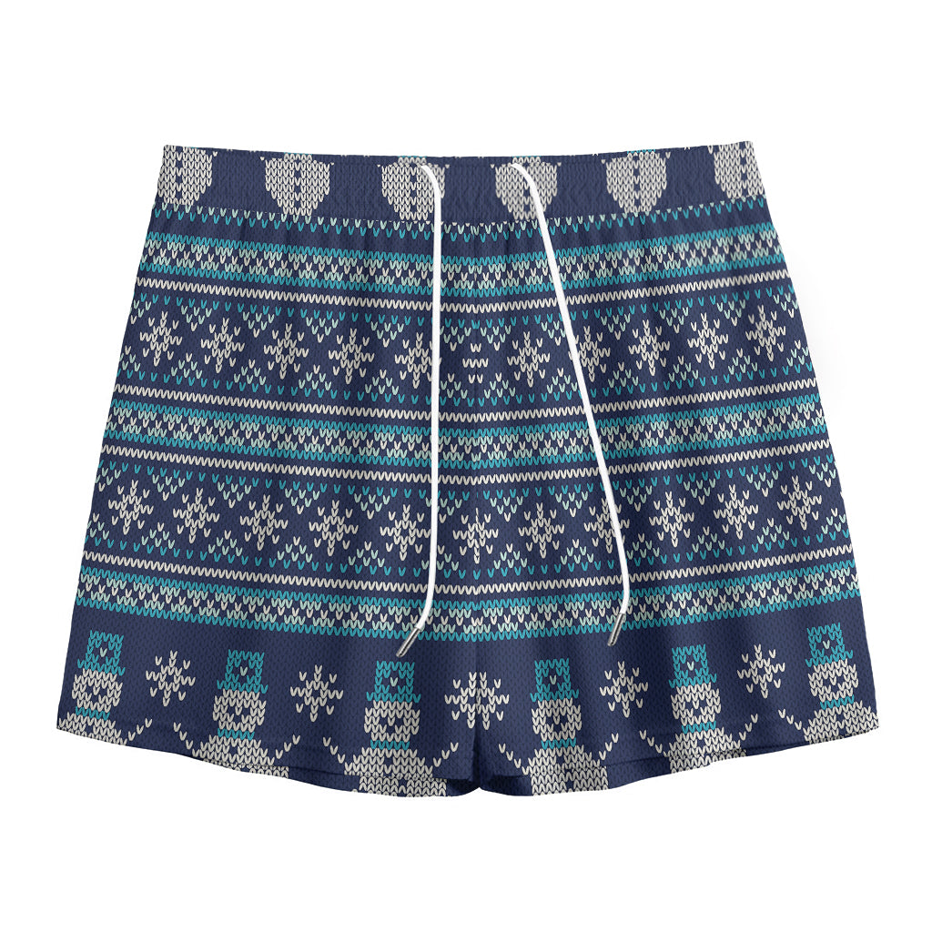 Christmas Snowman Knitted Pattern Print Mesh Shorts