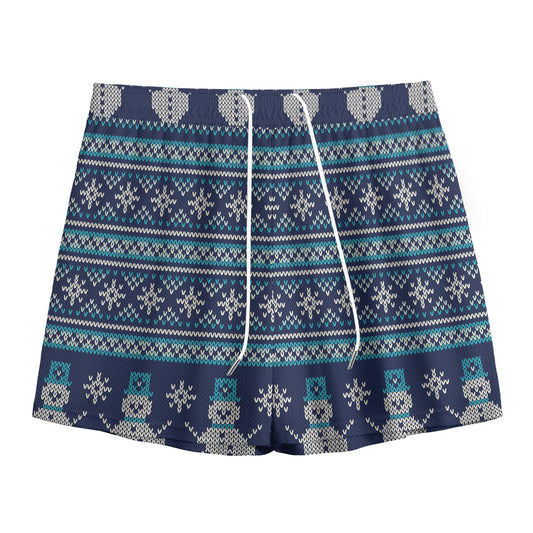 Christmas Snowman Knitted Pattern Print Mesh Shorts