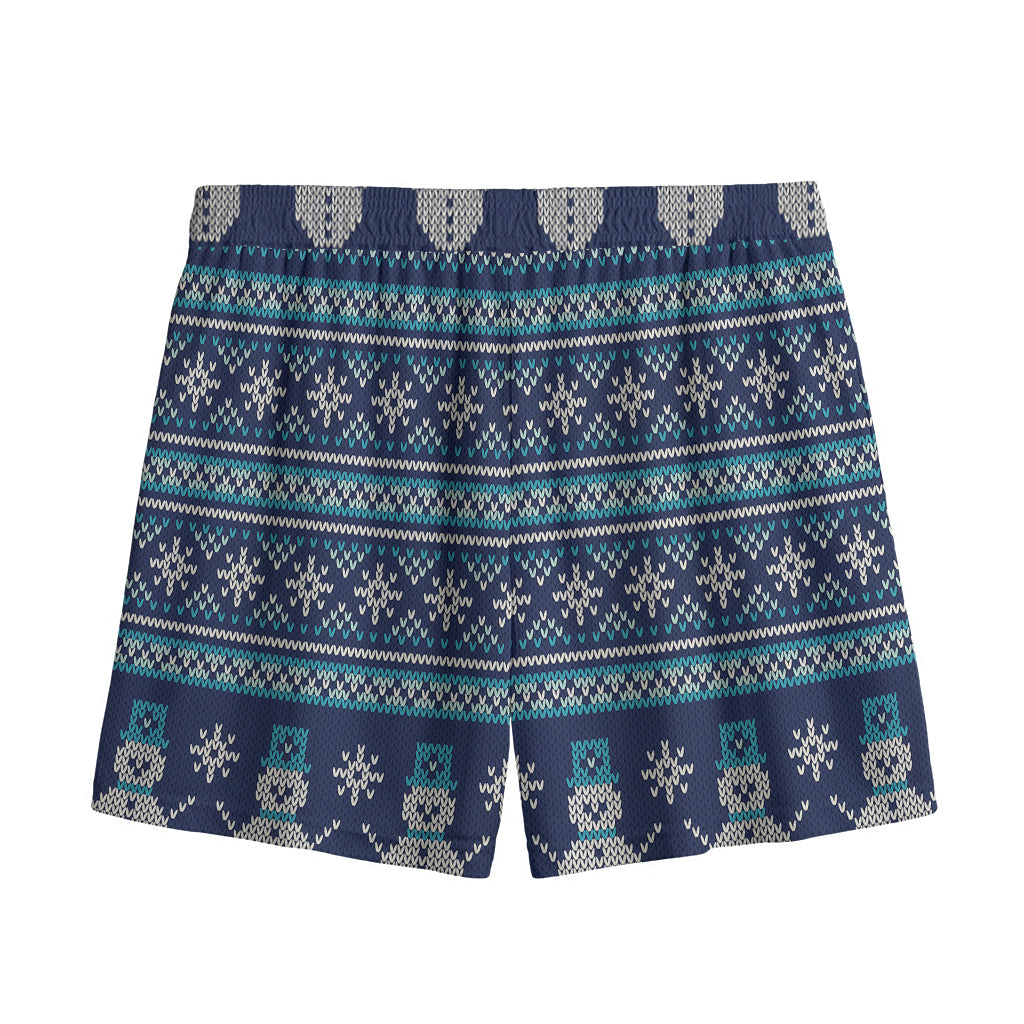 Christmas Snowman Knitted Pattern Print Mesh Shorts