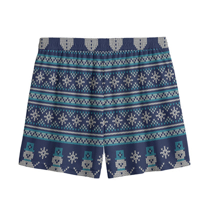 Christmas Snowman Knitted Pattern Print Mesh Shorts