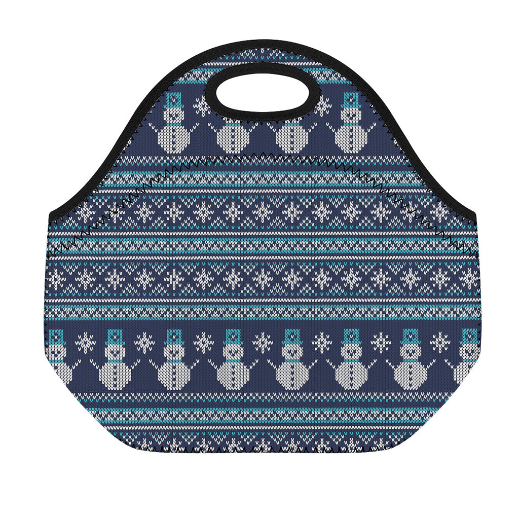 Christmas Snowman Knitted Pattern Print Neoprene Lunch Bag