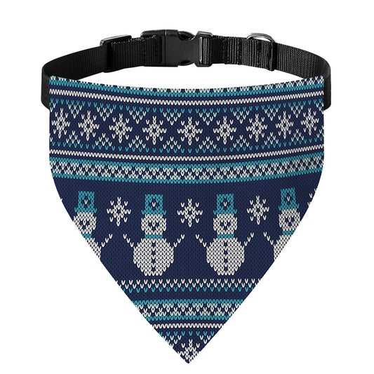 Christmas Snowman Knitted Pattern Print Over The Collar Dog Bandana