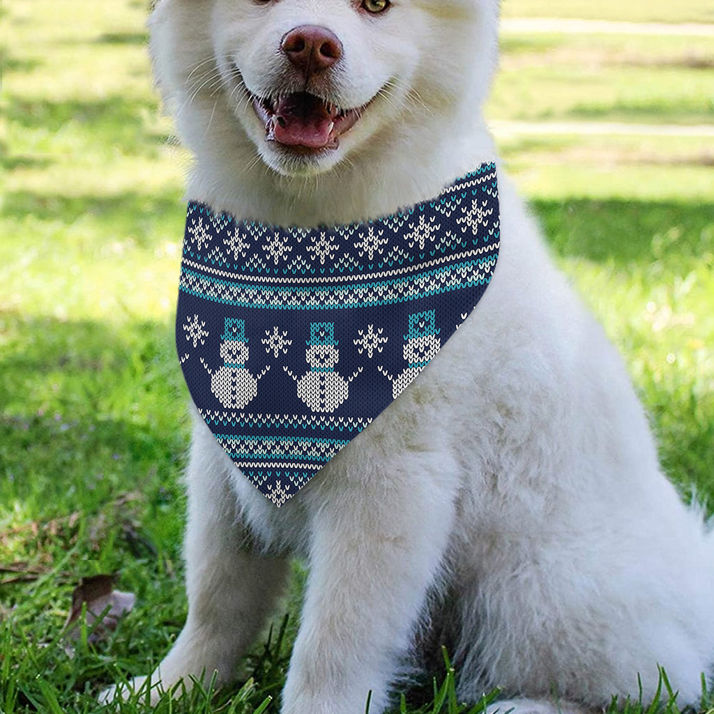Christmas Snowman Knitted Pattern Print Over The Collar Dog Bandana