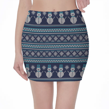 Christmas Snowman Knitted Pattern Print Pencil Mini Skirt