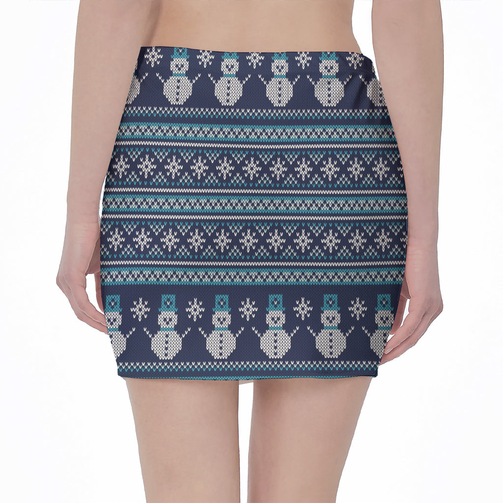 Christmas Snowman Knitted Pattern Print Pencil Mini Skirt