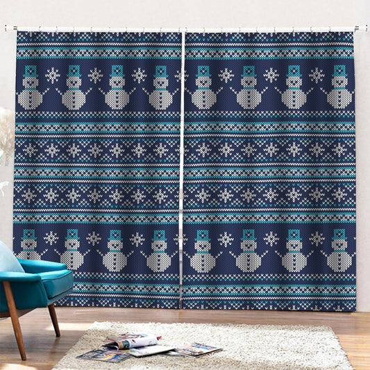 Christmas Snowman Knitted Pattern Print Pencil Pleat Curtains