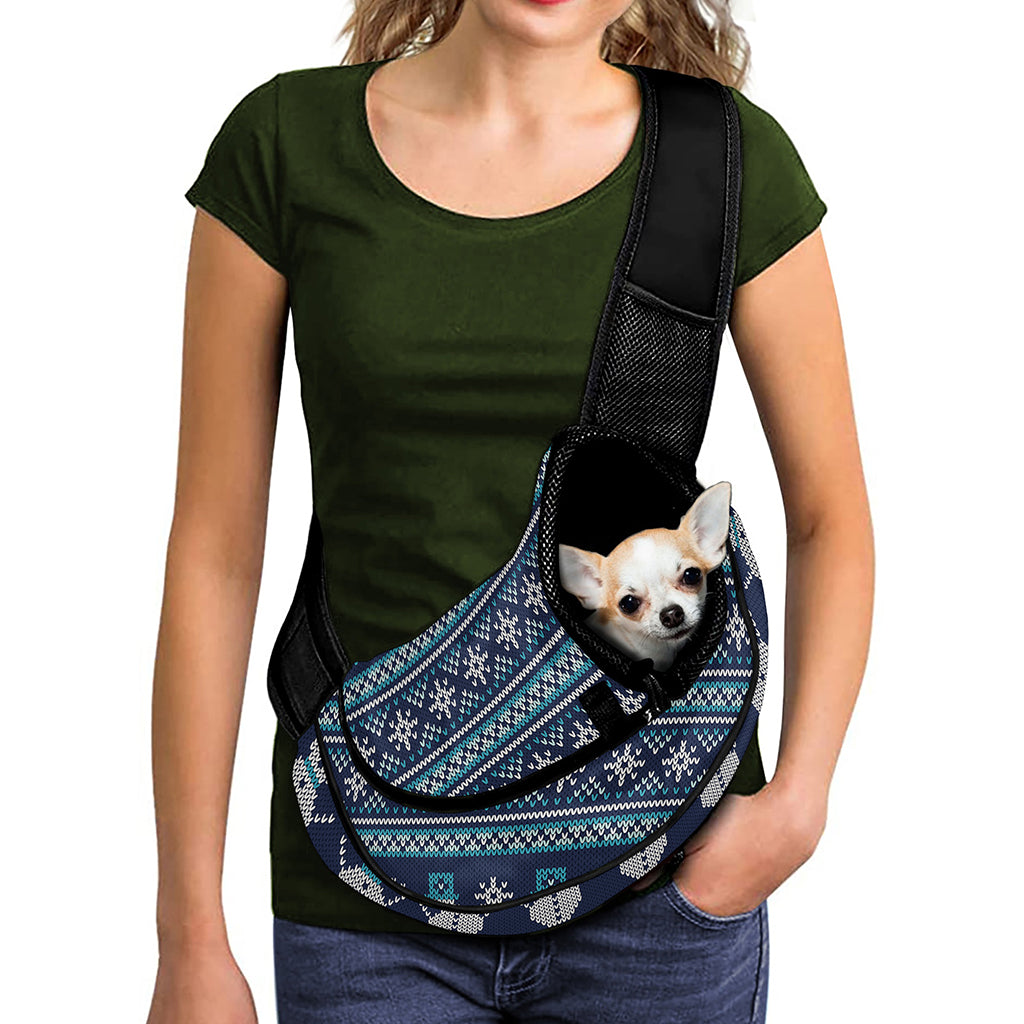Christmas Snowman Knitted Pattern Print Pet Sling Carrier