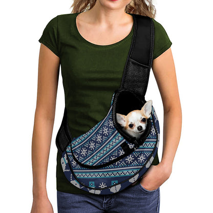 Christmas Snowman Knitted Pattern Print Pet Sling Carrier