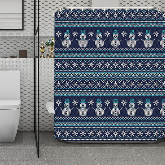 Christmas Snowman Knitted Pattern Print Polyester Shower Curtain