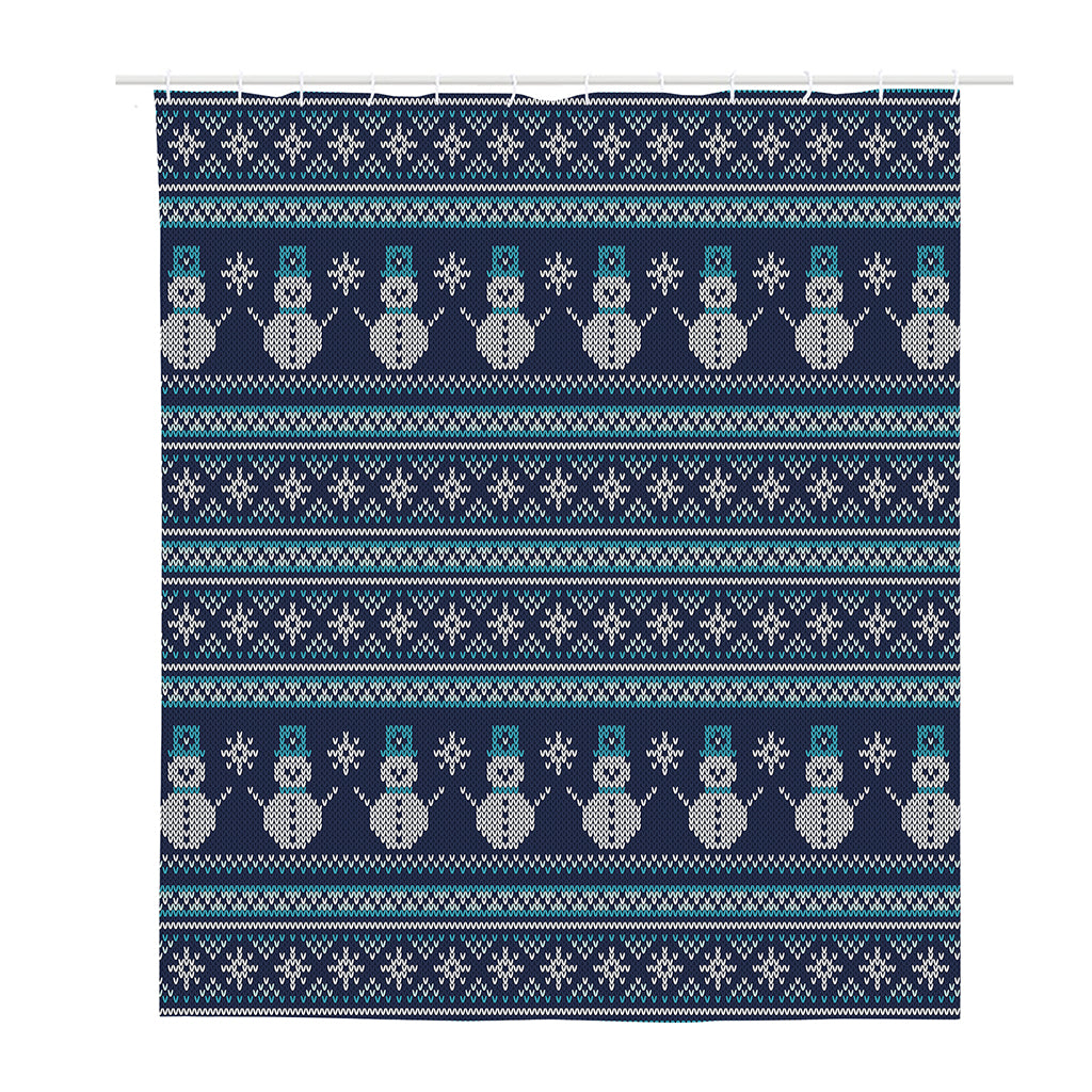 Christmas Snowman Knitted Pattern Print Polyester Shower Curtain