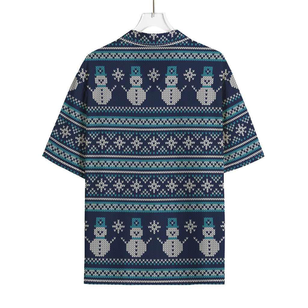 Christmas Snowman Knitted Pattern Print Rayon Hawaiian Shirt