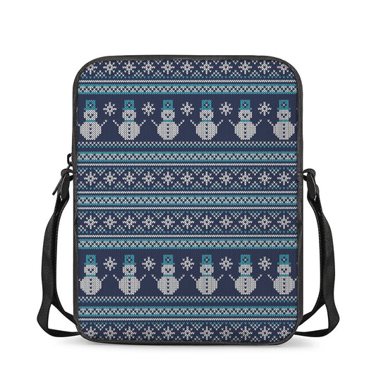 Christmas Snowman Knitted Pattern Print Rectangular Crossbody Bag