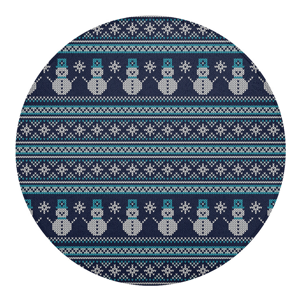 Christmas Snowman Knitted Pattern Print Round Blanket