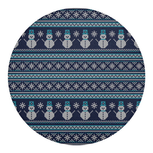 Christmas Snowman Knitted Pattern Print Round Blanket
