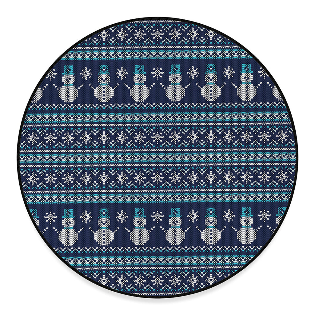Christmas Snowman Knitted Pattern Print Round Floor Mat