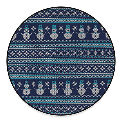 Christmas Snowman Knitted Pattern Print Round Floor Mat