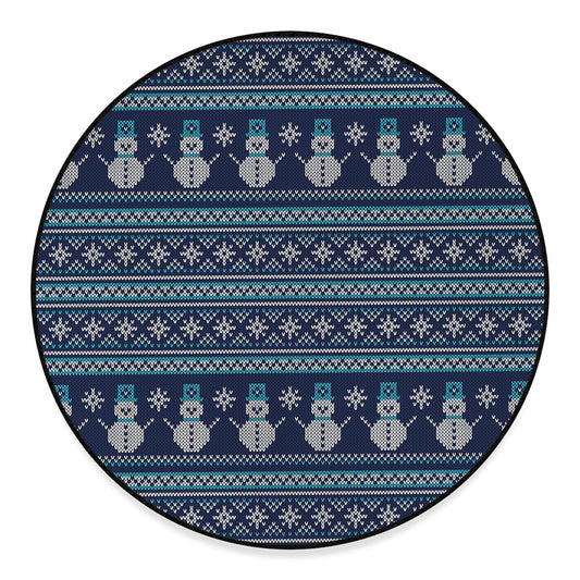 Christmas Snowman Knitted Pattern Print Round Floor Mat