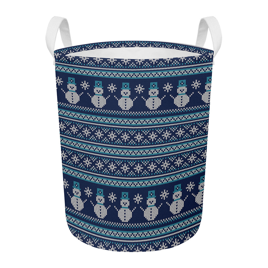 Christmas Snowman Knitted Pattern Print Round Laundry Basket