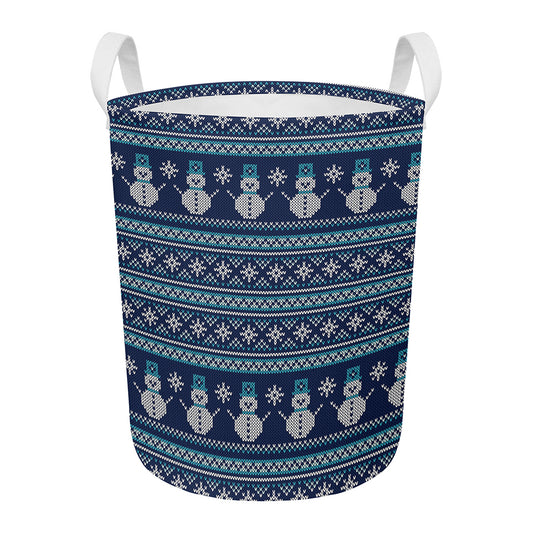 Christmas Snowman Knitted Pattern Print Round Laundry Basket
