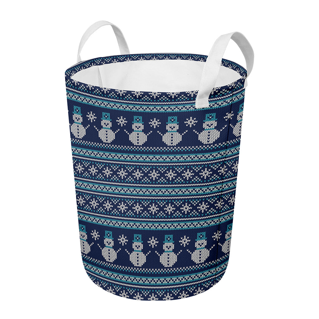 Christmas Snowman Knitted Pattern Print Round Laundry Basket
