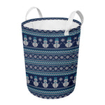 Christmas Snowman Knitted Pattern Print Round Laundry Basket