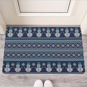 Christmas Snowman Knitted Pattern Print Rubber Doormat