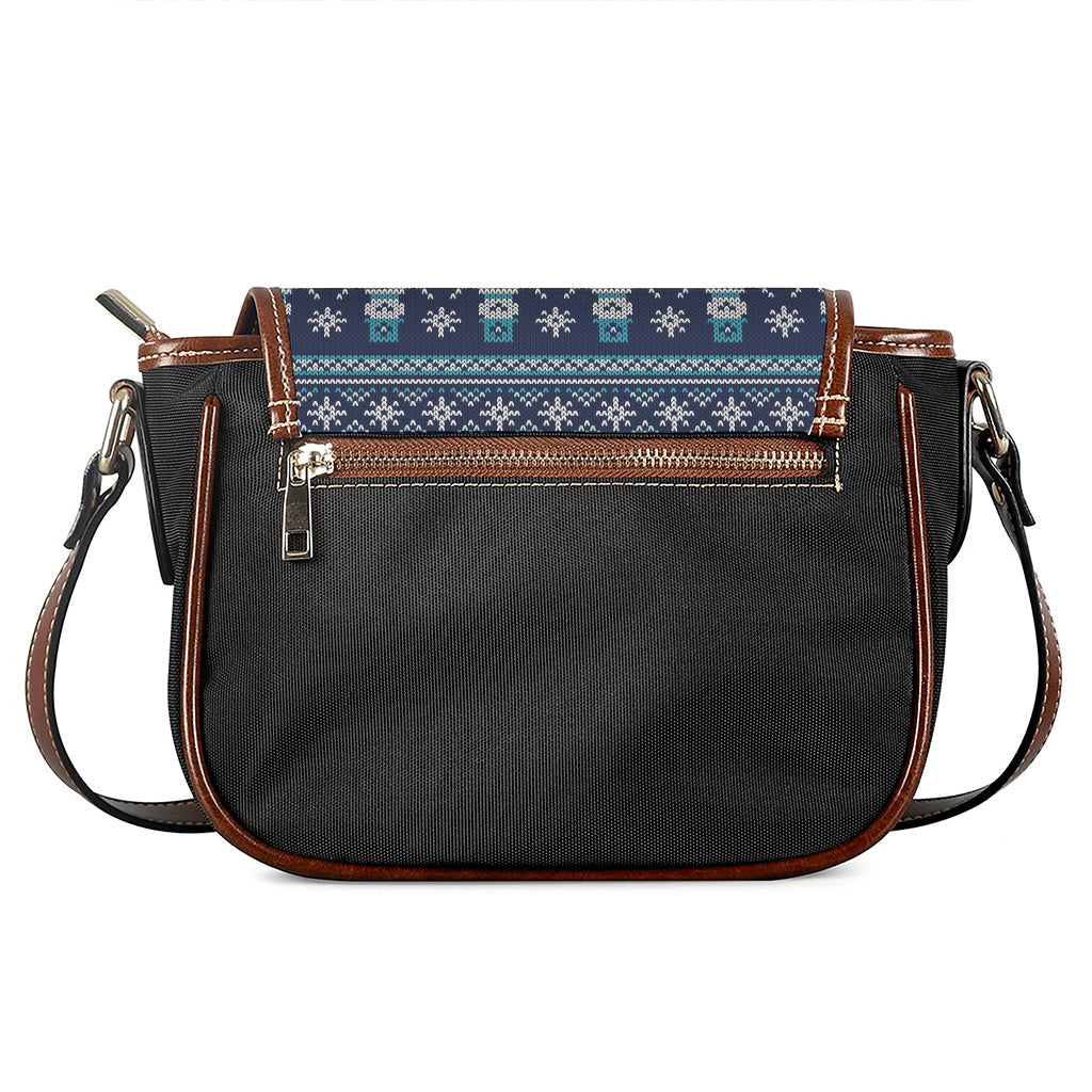 Christmas Snowman Knitted Pattern Print Saddle Bag