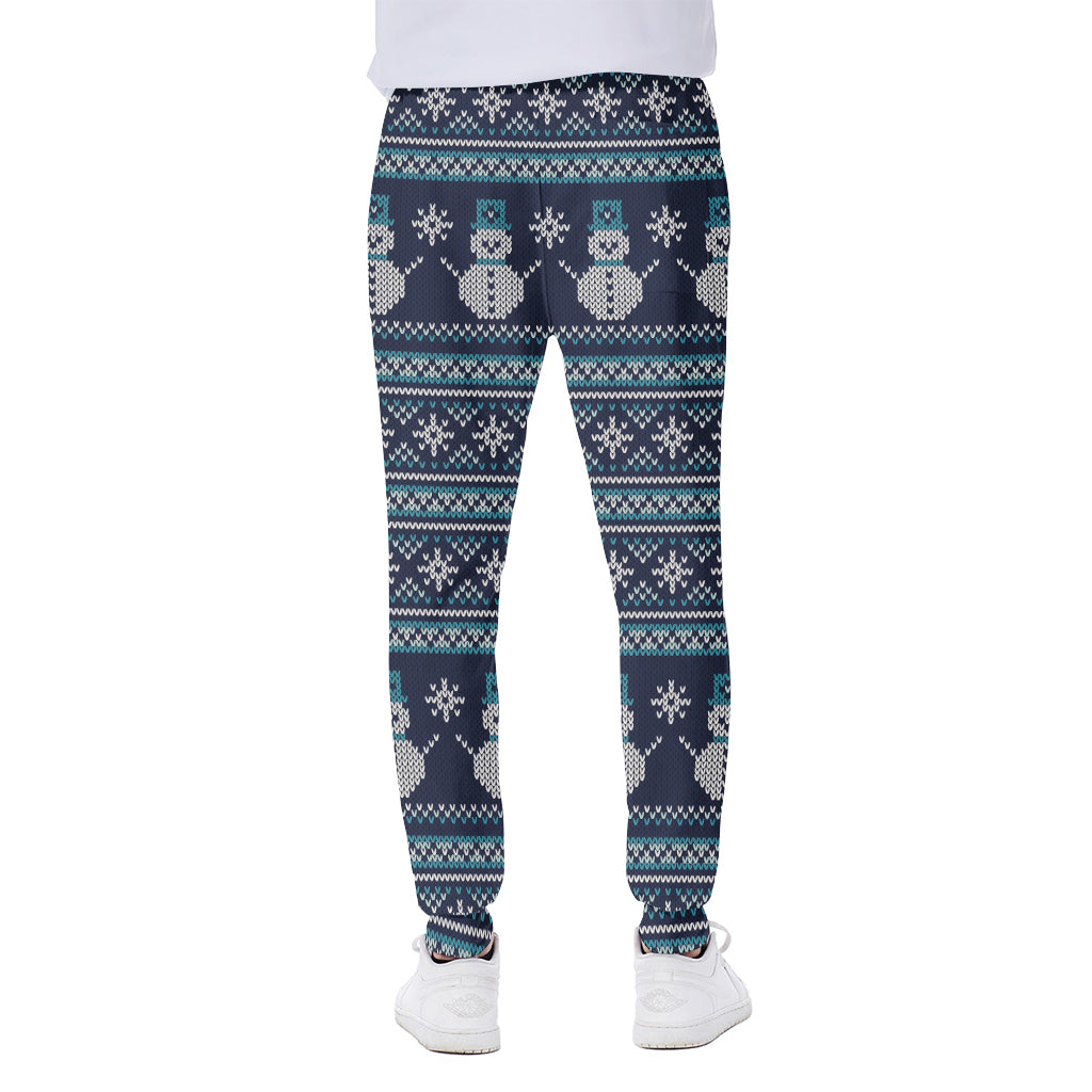 Christmas Snowman Knitted Pattern Print Scuba Joggers