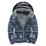 Christmas Snowman Knitted Pattern Print Sherpa Lined Zip Up Hoodie