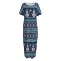 Christmas Snowman Knitted Pattern Print Short Sleeve Long Nightdress