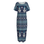 Christmas Snowman Knitted Pattern Print Short Sleeve Long Nightdress