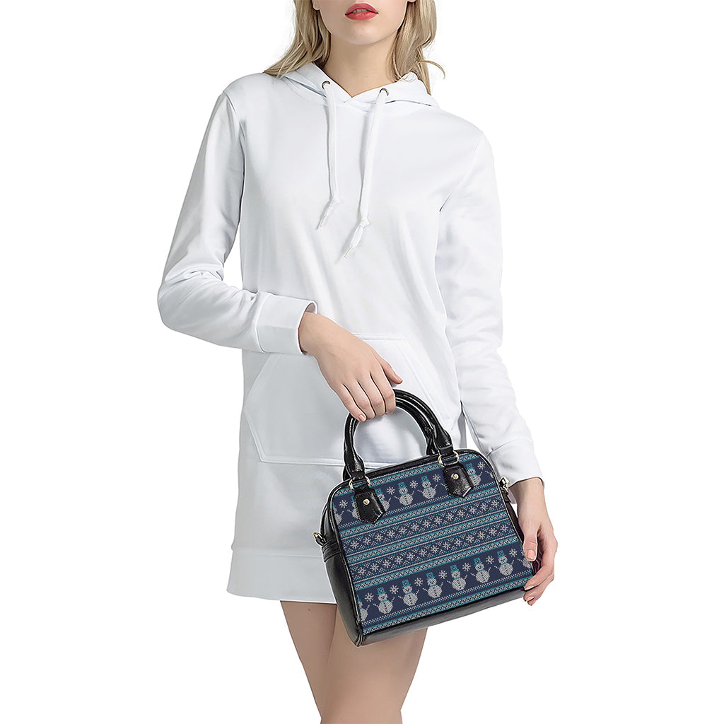 Christmas Snowman Knitted Pattern Print Shoulder Handbag