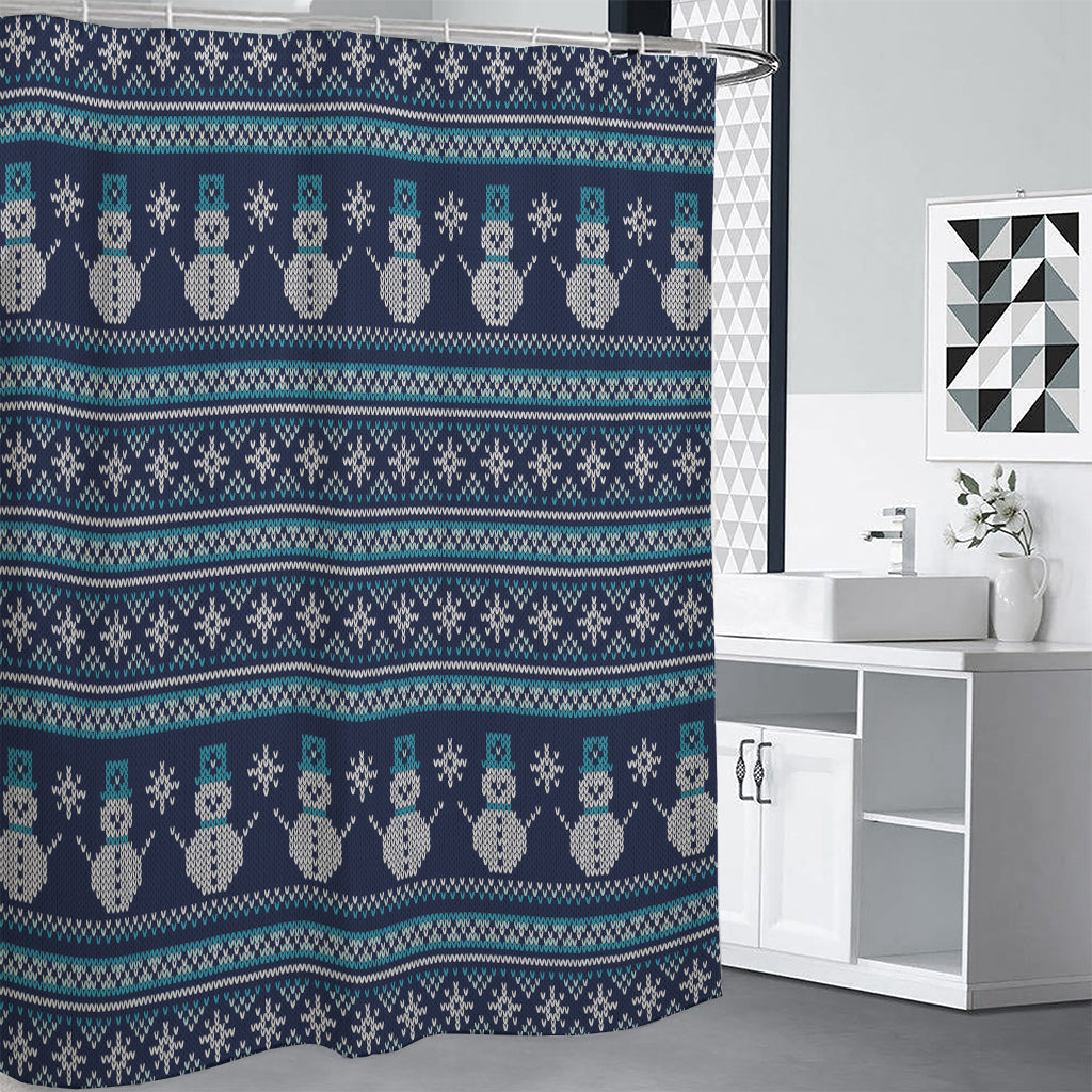 Christmas Snowman Knitted Pattern Print Shower Curtain