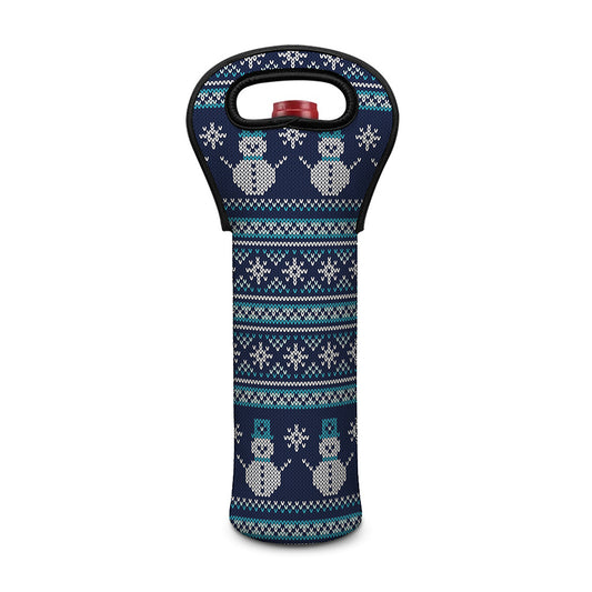 Christmas Snowman Knitted Pattern Print Single Neoprene Wine Tote