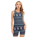 Christmas Snowman Knitted Pattern Print Sleeveless One Piece Swimsuit