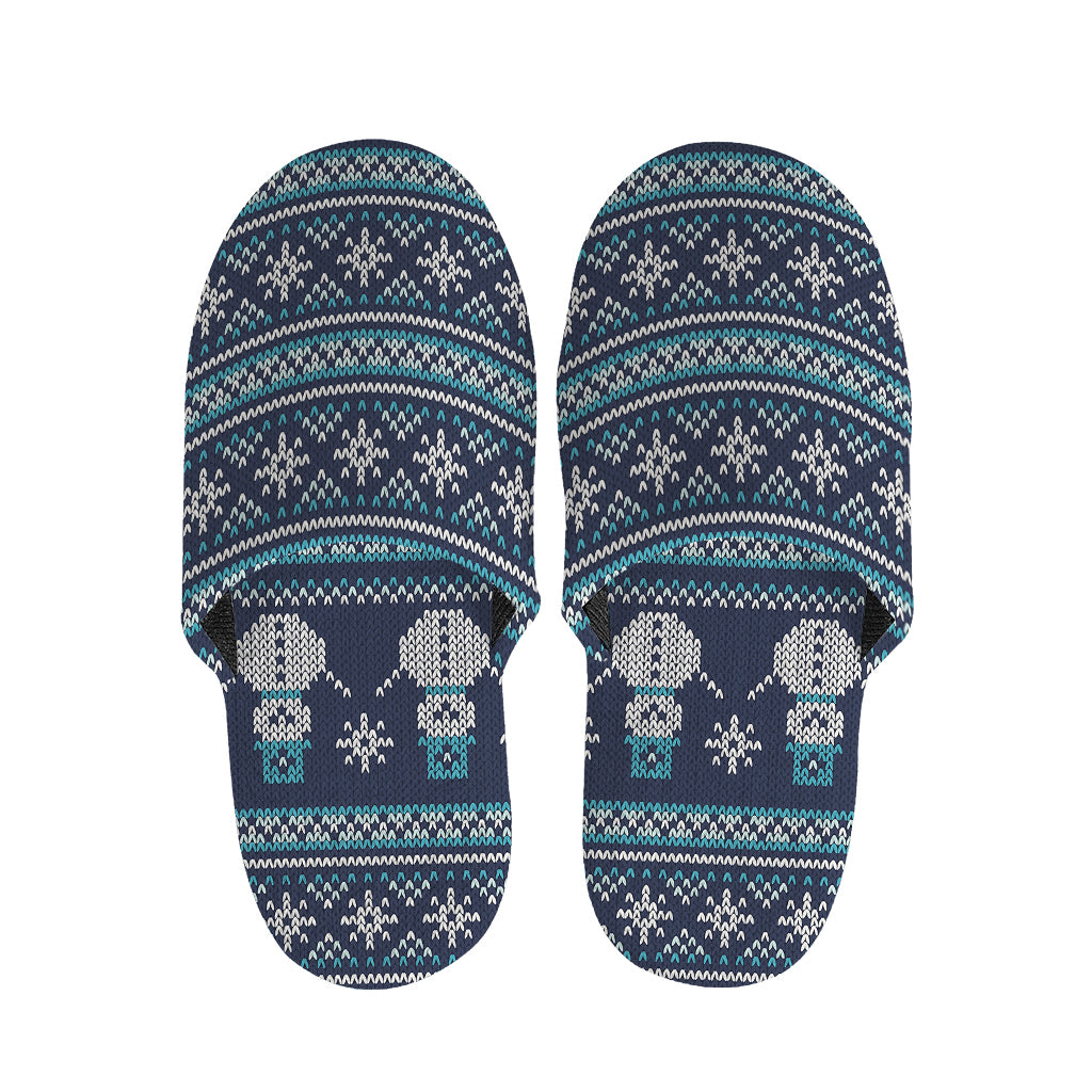 Christmas Snowman Knitted Pattern Print Slippers