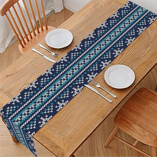 Christmas Snowman Knitted Pattern Print Table Runner