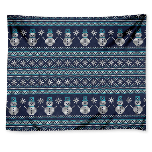Christmas Snowman Knitted Pattern Print Tapestry