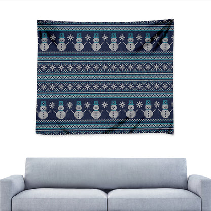 Christmas Snowman Knitted Pattern Print Tapestry