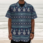 Christmas Snowman Knitted Pattern Print Textured Short Sleeve Shirt